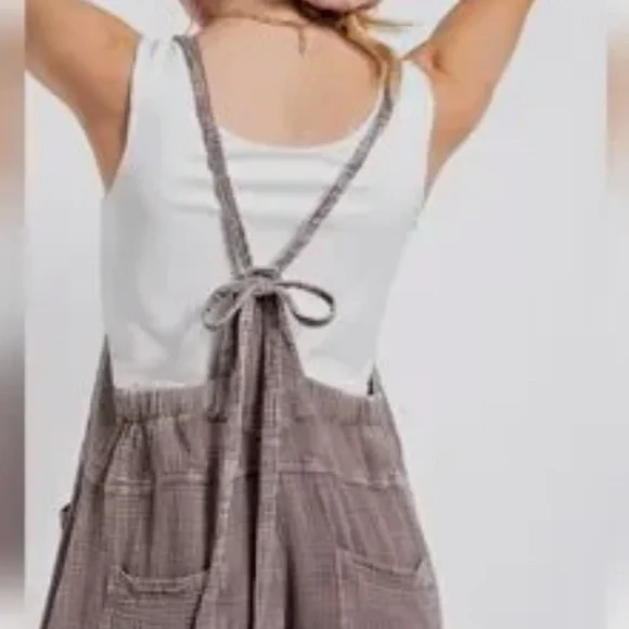 Easel Washed Mushroom faded Overalls New Tie Back Boho - Picture 2 of 4